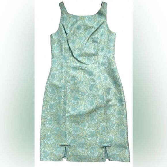 Carmen Marc Valvo Aqua Floral Dress - Picture 1 of 4